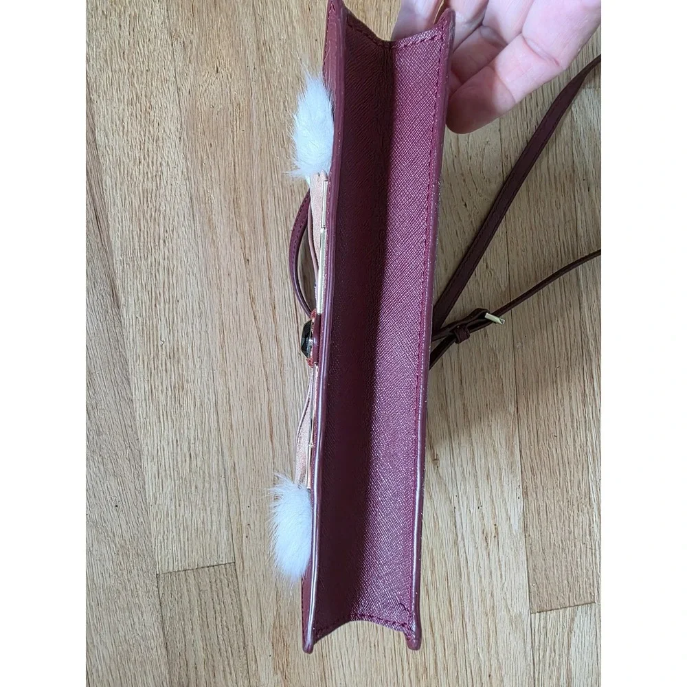 Kate Spade New York Fox Crossbody Bag Burgundy Saffiano Leather Whimsical Purse